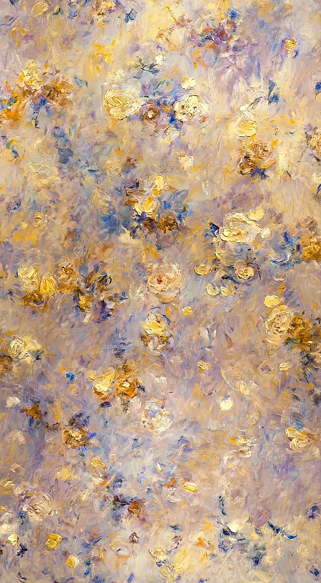 增加油画厚重笔触质感，将画面中花朵改为暖黄色调