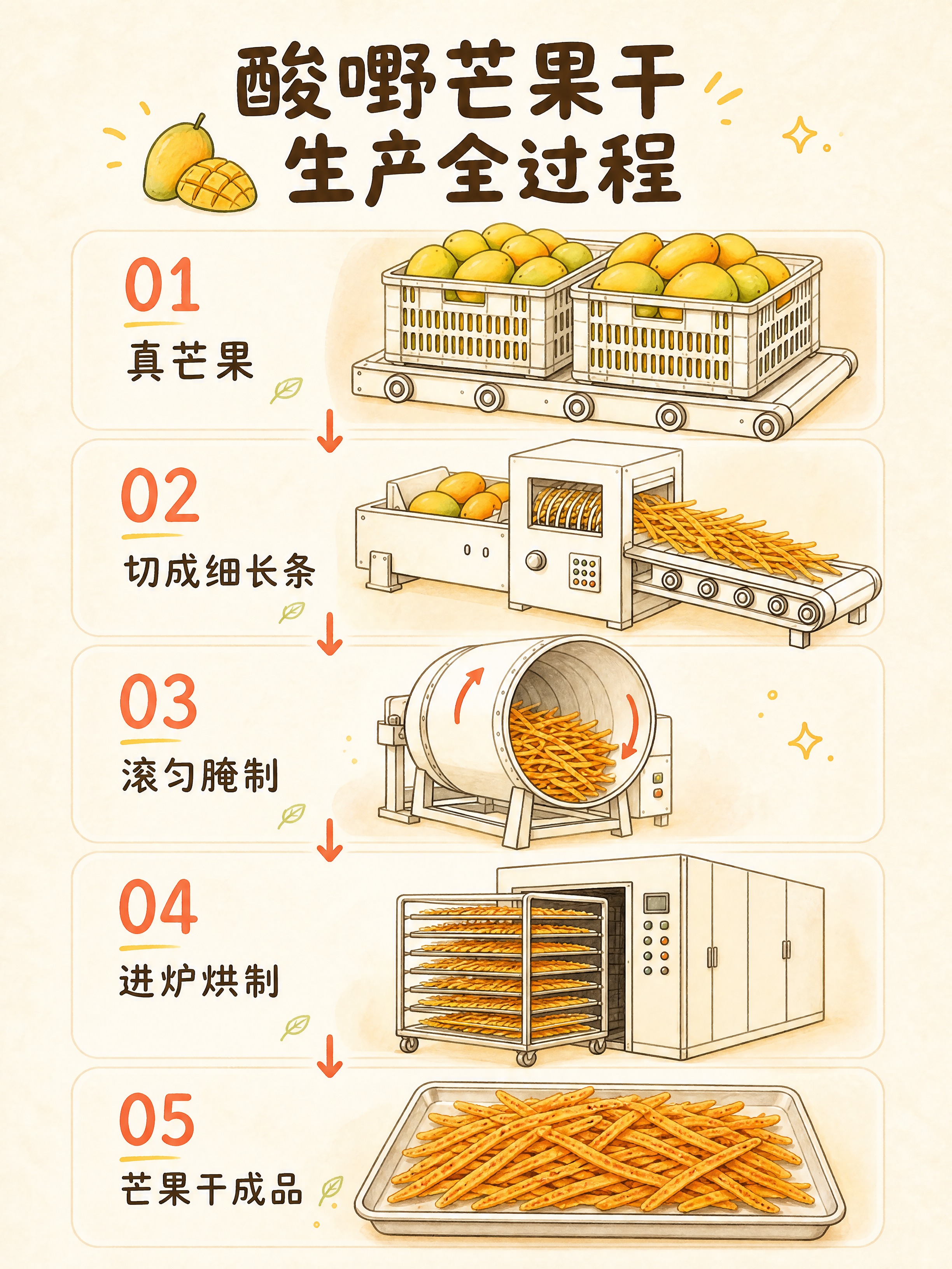 [商品] 使用【图7】酸嘢芒果干生产过程5步插画，【图2】芒果… - 图片创意预览