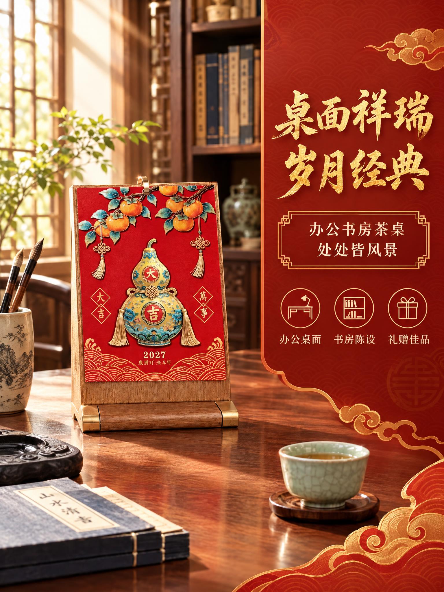 [商品] 使用A款木架台历（葫芦大吉大利款）；保留木质底座、葫… - 图片创意预览