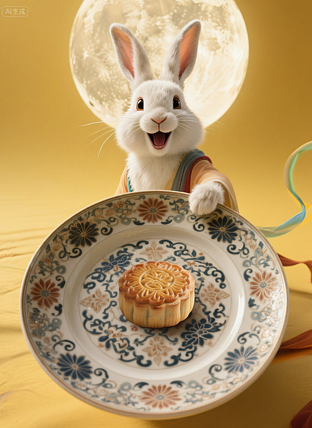 将图1的月饼添加到图2的盘子里