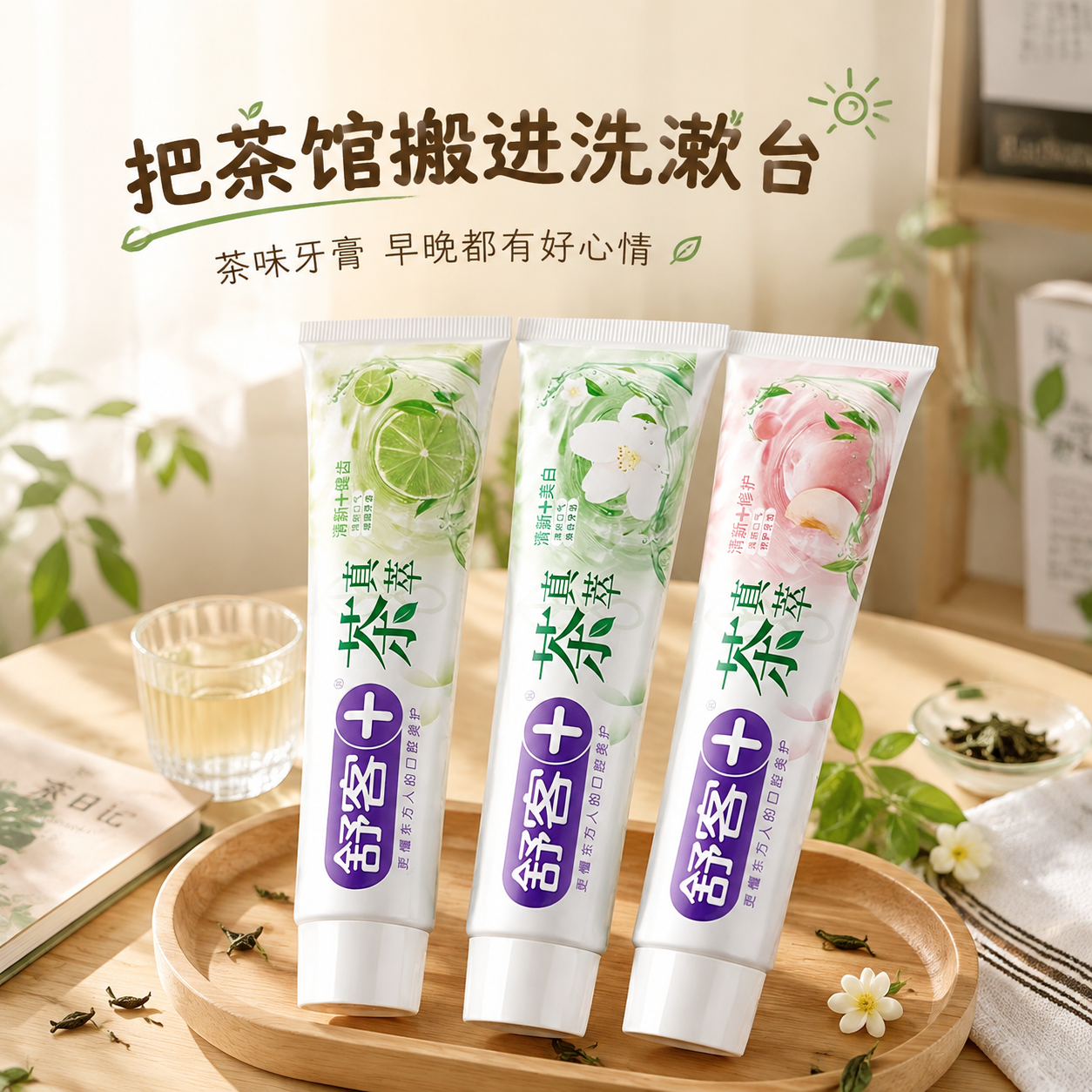 [主图-1] 茶真萃牙膏小红书封面首图，生活感茶桌场景封面，氛… - 图片创意预览