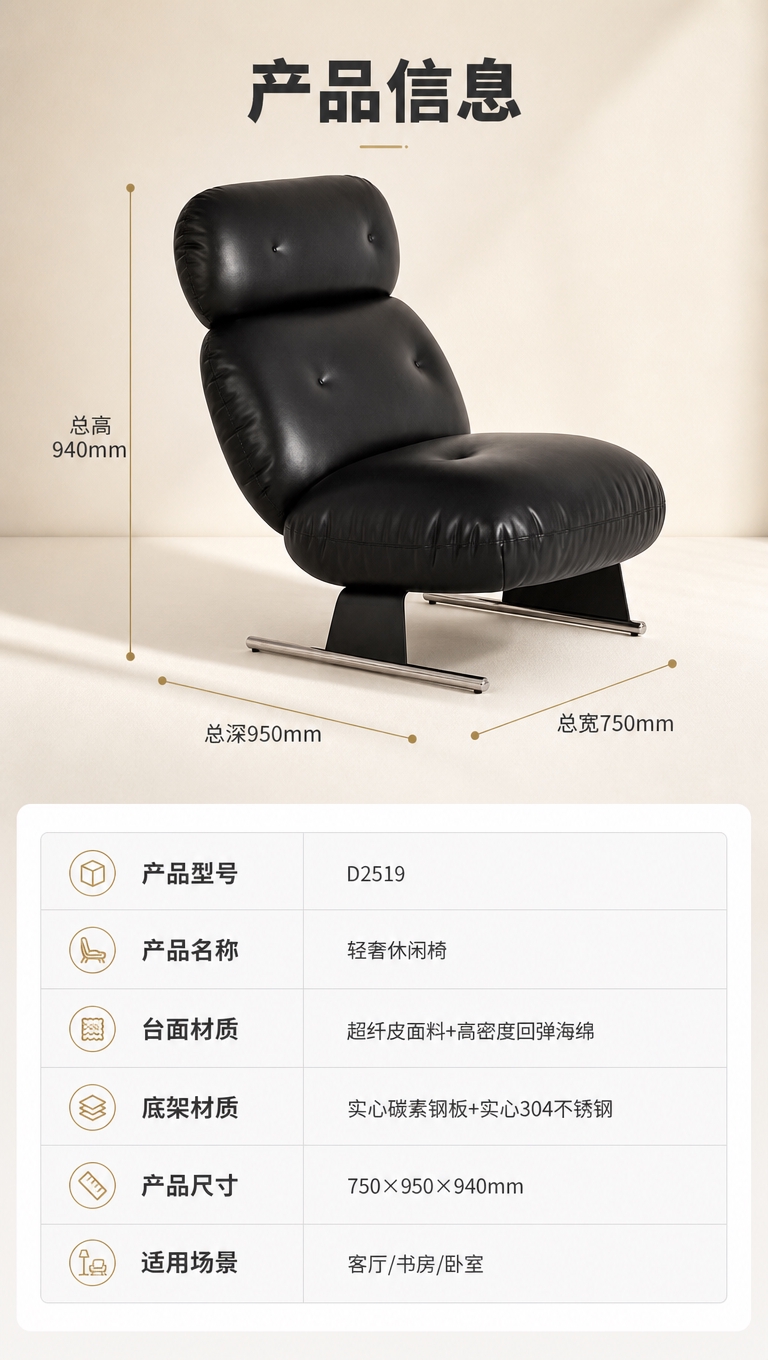 [商品] 使用【图1】D2519黑色超纤皮休闲椅；保留整体结构… - 图片创意预览