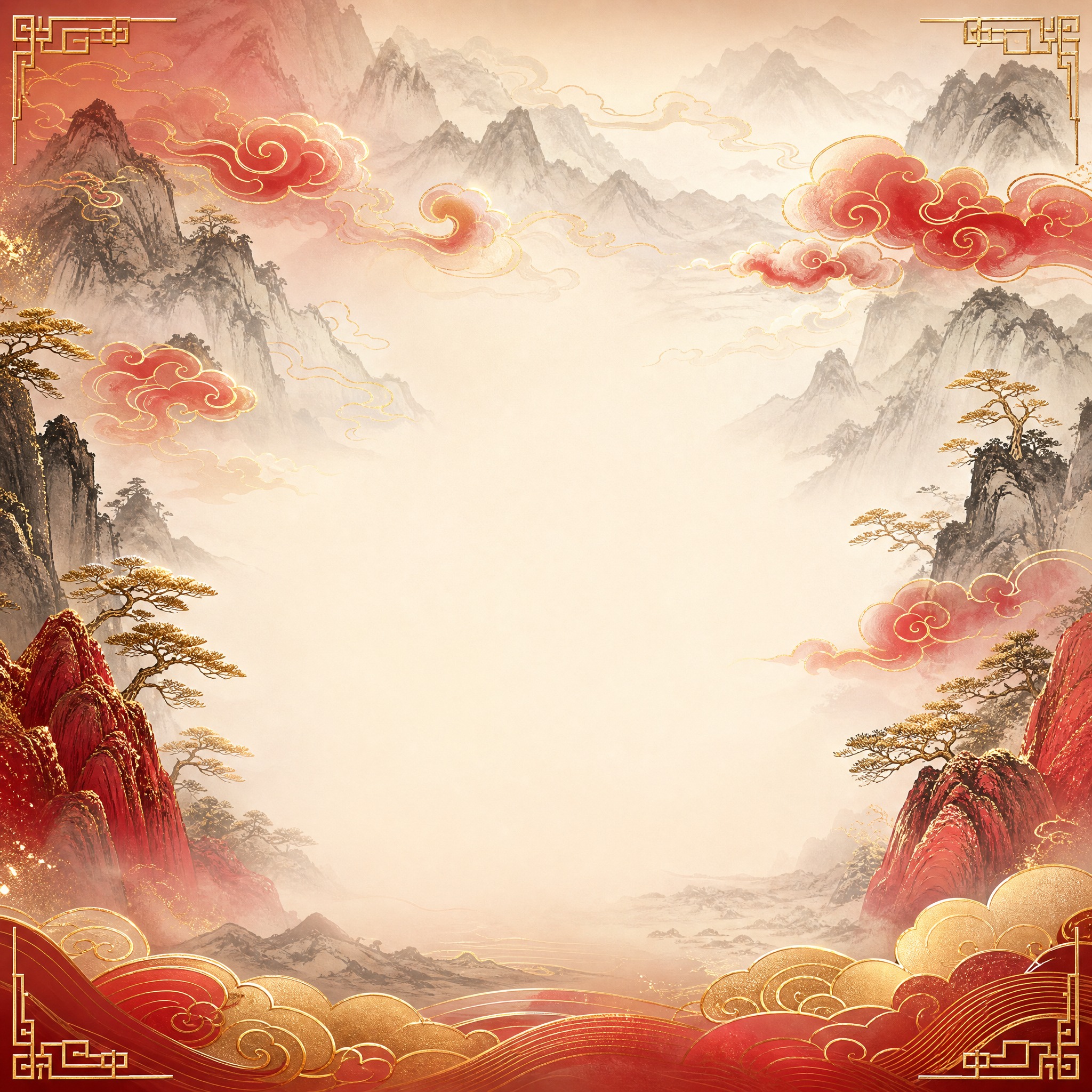 [单张主图背景] 国潮风格护肤品电商主图背景图，画面中央及中下… - 图片创意预览