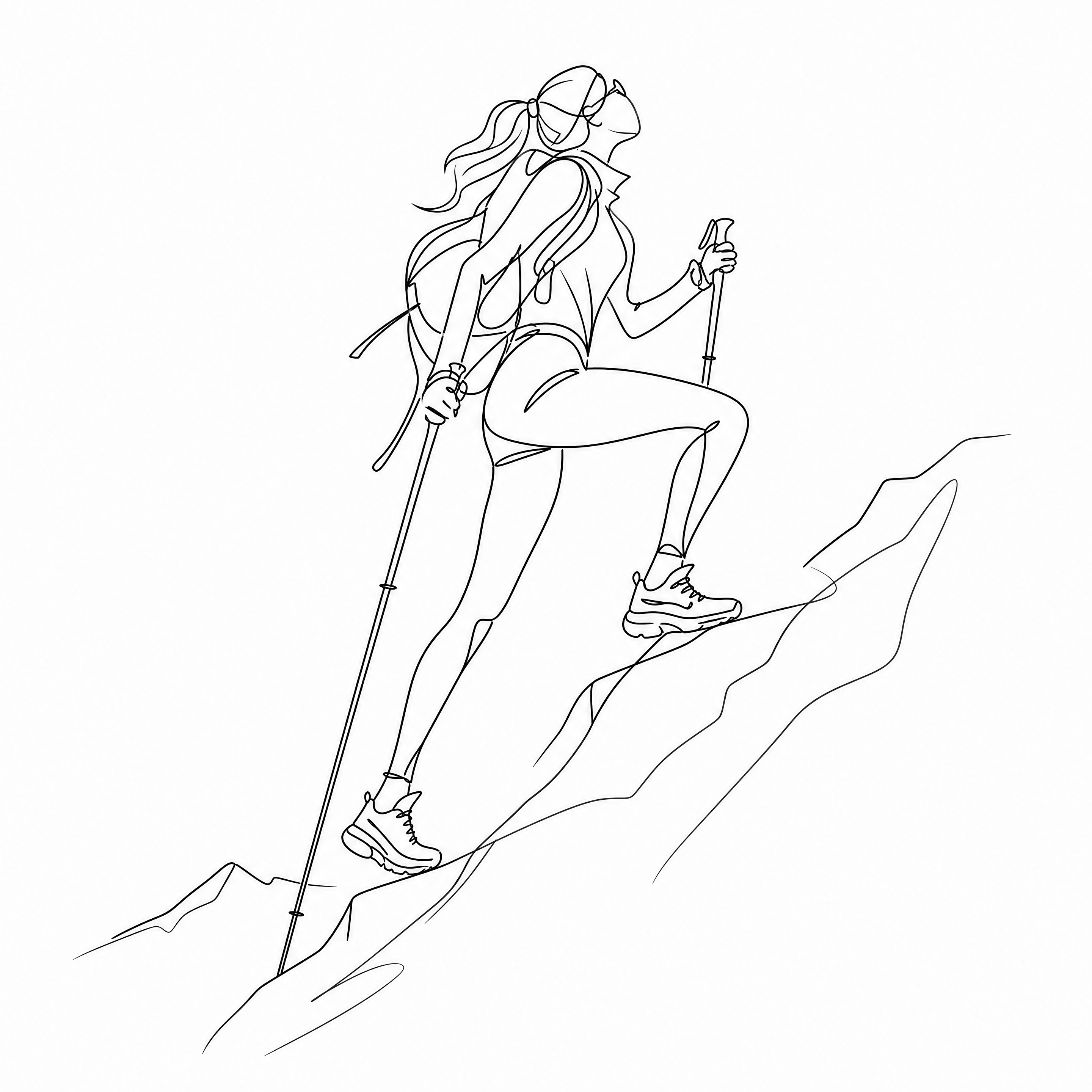 抽象线条高度概括风格年轻女性登山者，修长人物比例，极简线条艺术… - 图片创意预览