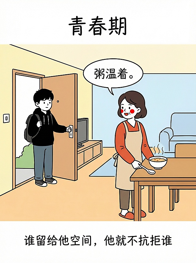 与上一张插画保持一致：人物形象、配色、线条风格、背景简约度。图上的每句话用其他的描述方法来形容