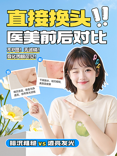 夏日医美前后对比人像小红书封面