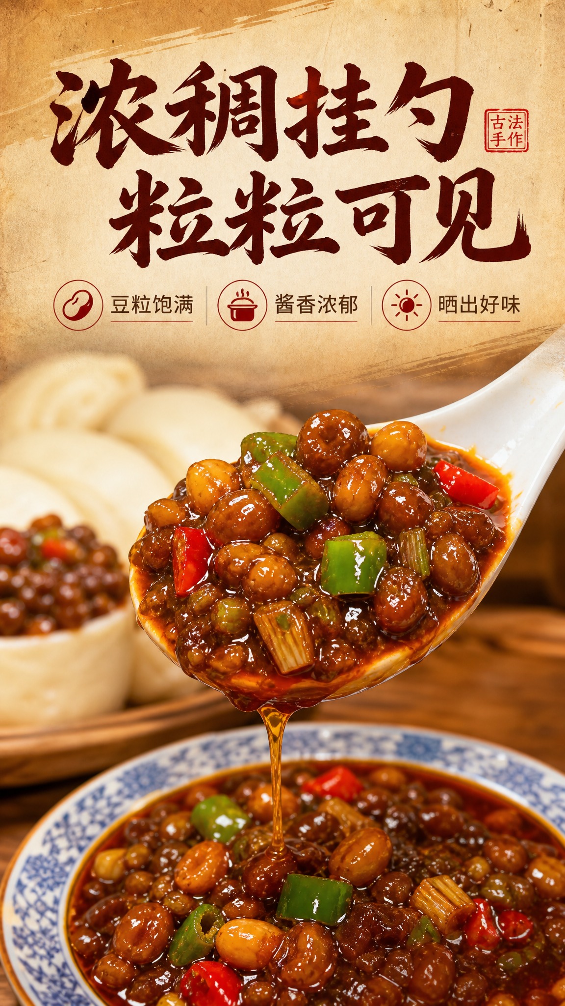 [商品] 使用【图134】白瓷勺舀起西瓜酱豆（酱体浓稠挂勺、豆… - 图片创意预览