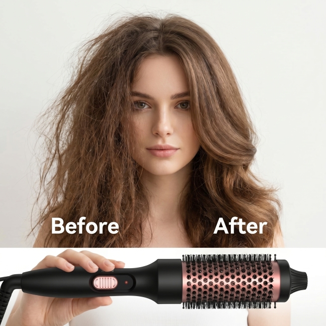 [主图 4] One-stopyling hair straightener comb, product with effect before and after comparison on the预览效果