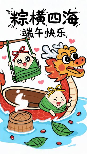 端午节节日祝福通用可爱卡通风竖版海报预览效果