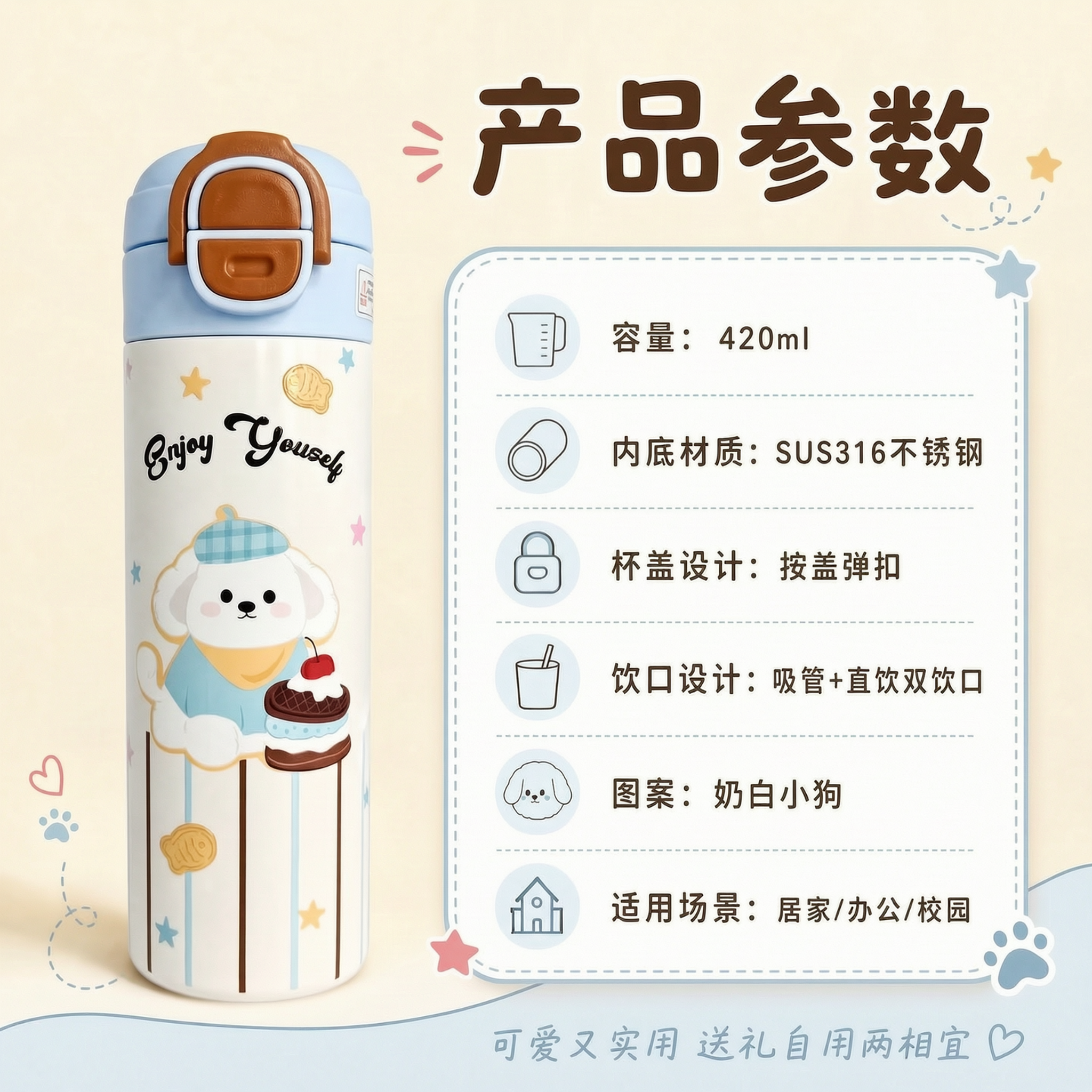 将右侧产品参数区域中“图案：立体浮雕小狗”的文字修改为“图案：… - 图片创意预览