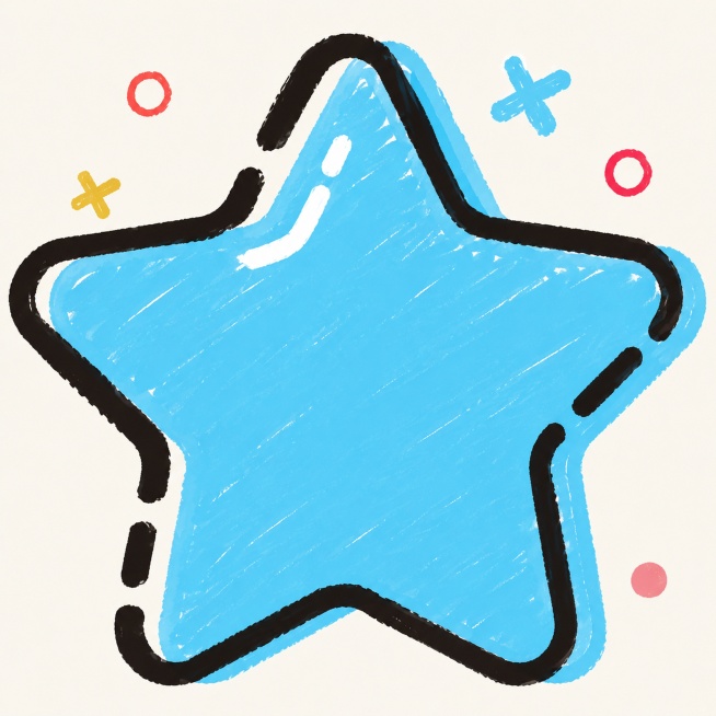 五角星，严格参照上传产品图，完整保留所有可见组件、轮廓形状、结构、比例、材质质感、颜色与上传图完全一致，修改为涂鸦风格，保持星星主体和装饰元素位置不变，整体为MBE涂鸦插画风格，蓝色填充黑色粗描边，浅预览效果
