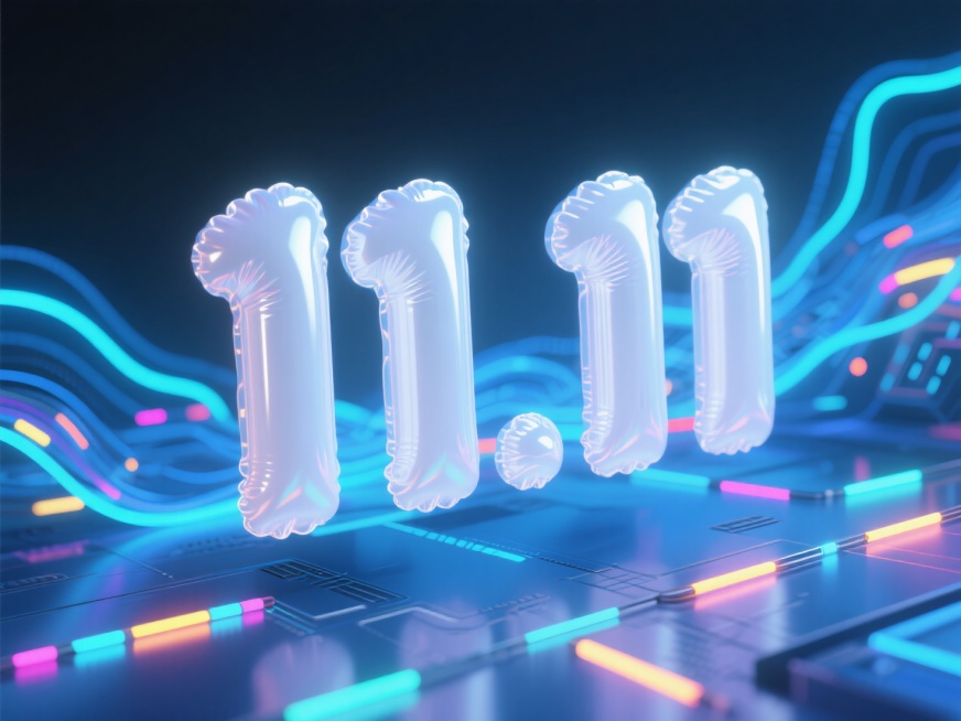 “11.11”的充气发光大字，背景未来科技，有科技元素和灯条点缀，超现实主义构图预览效果