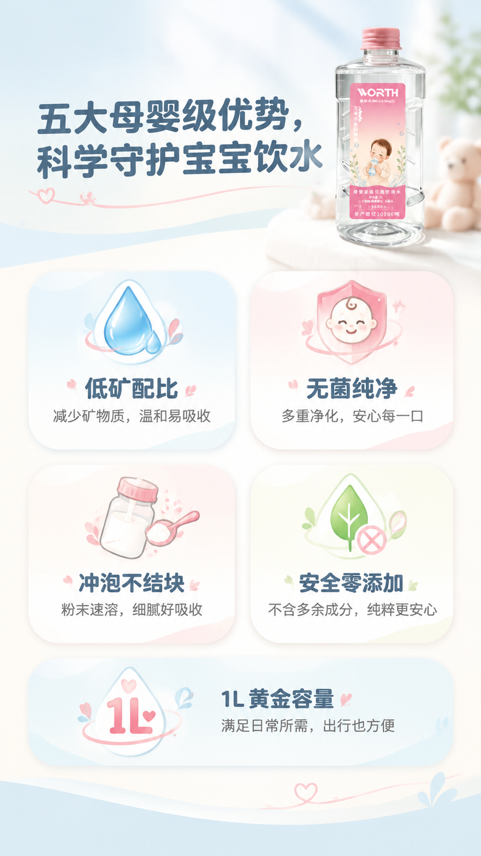 [商品] 使用【图1】沃思1L母婴专用水瓶；保留透明瓶身、粉色… - 图片创意预览