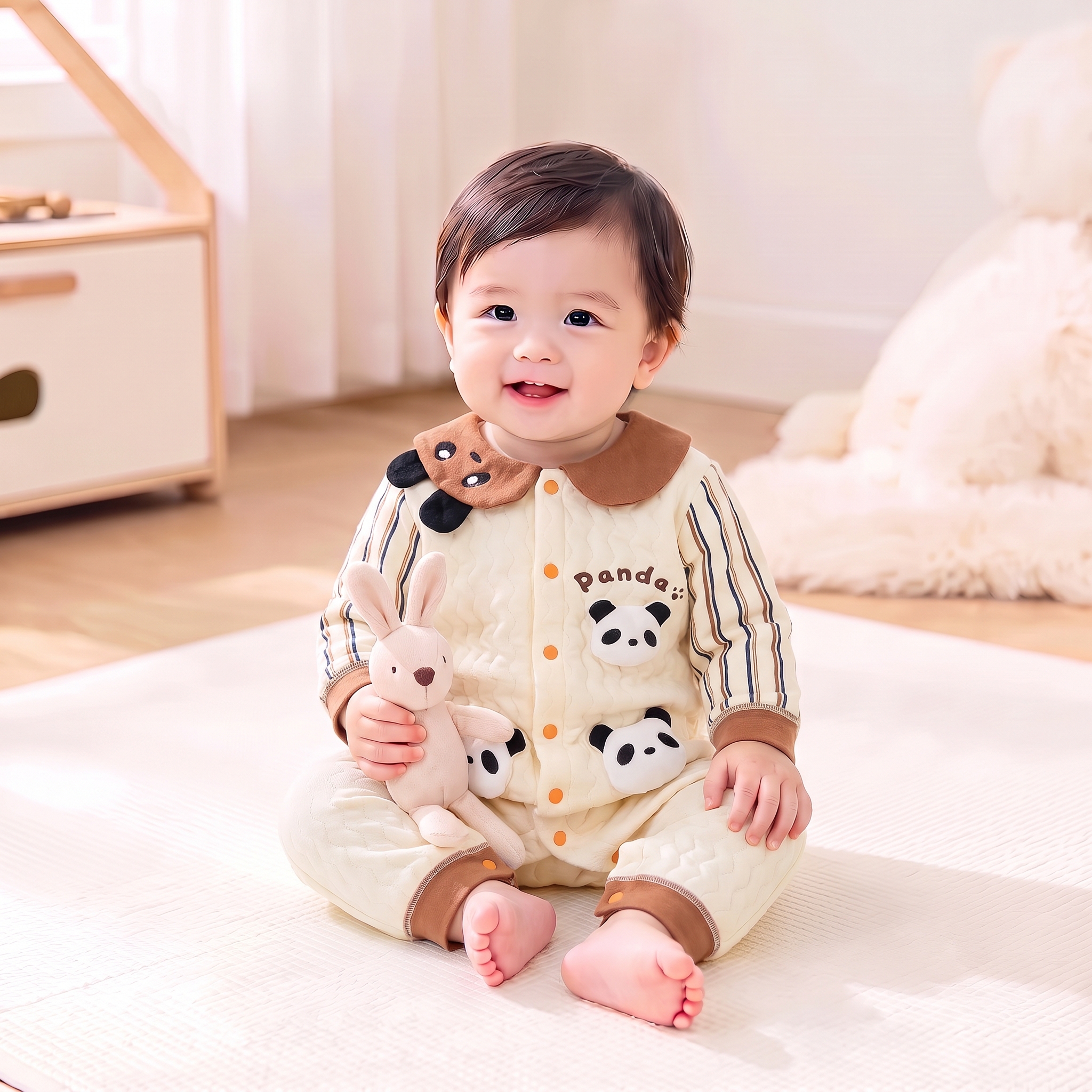 请将参考图1的【婴儿连体爬服】1:1还原其款式、颜色、材质、剪… - 图片创意预览