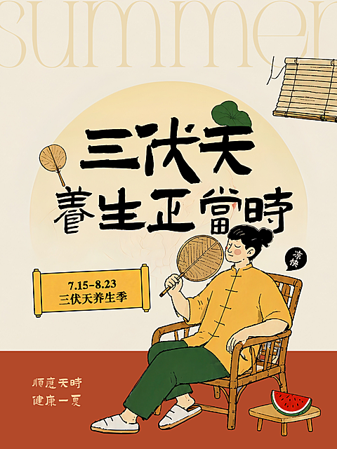 三伏天养生中医知识科普分享现代风小红书封面