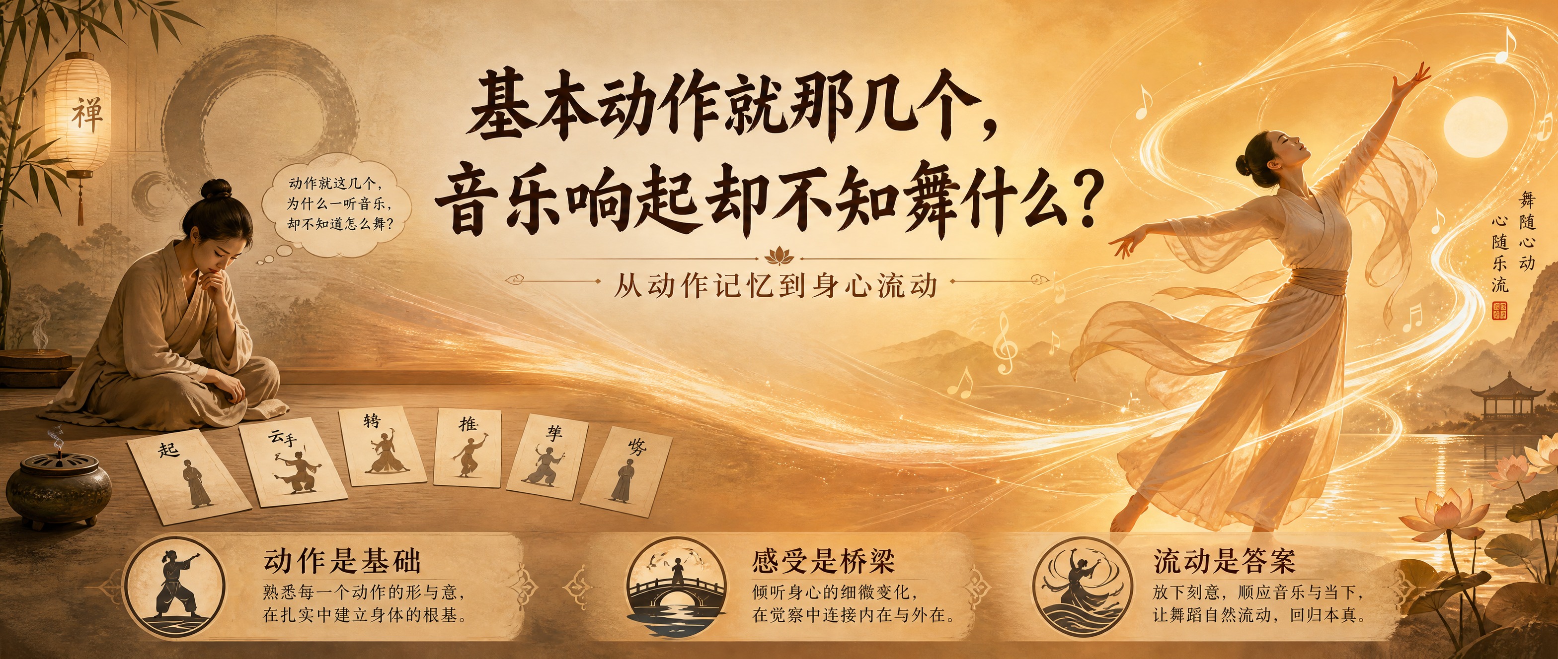 制作一张公众号封面横版海报，主题为禅舞中从基本动作到自由舞动的… - 图片创意预览