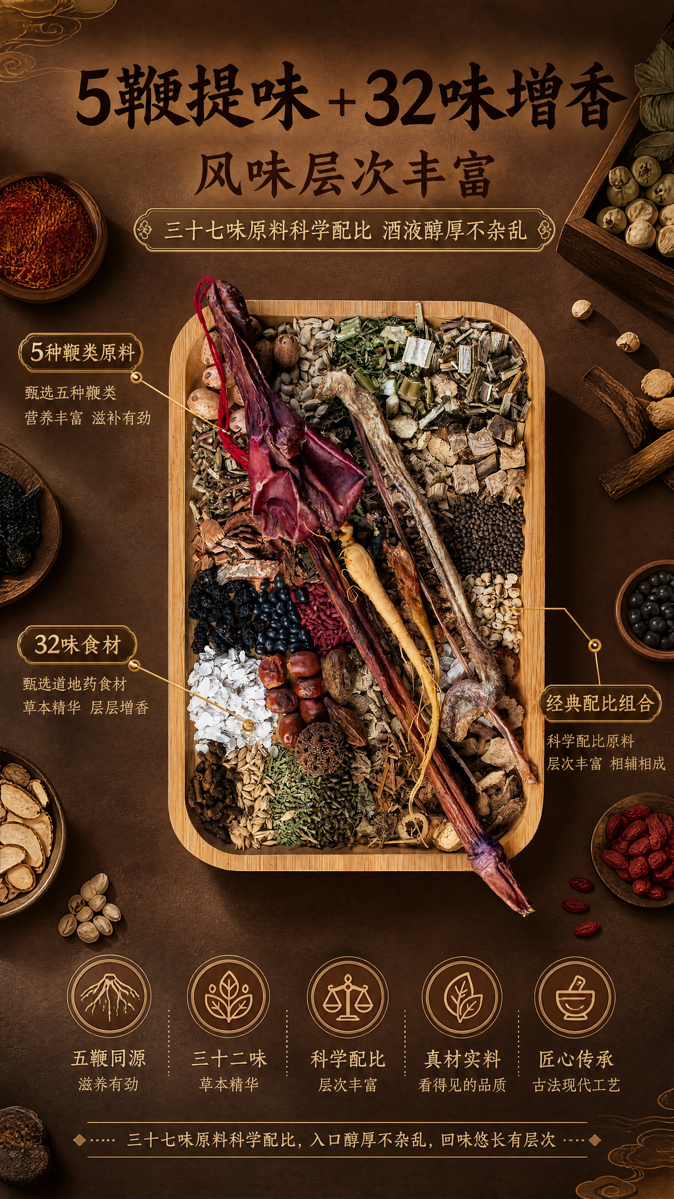 [商品] 使用【图1】泡酒料原料组合（竹托盘盛放多种鞭类与草本… - 图片创意预览