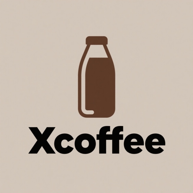 logo设计，电商logo，咖啡色，一个有设计感的瓶子，下方文字“Xcoffee”预览效果