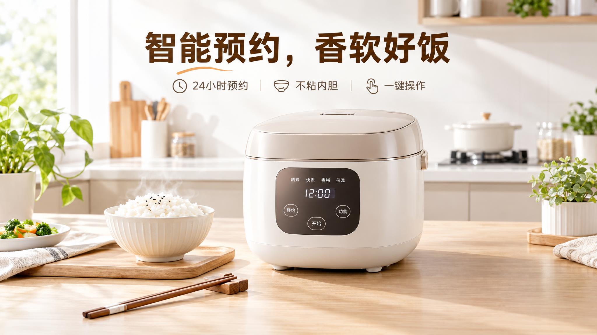 现代简约风格电商海报，主色调为白色和浅木色，营造温馨家庭氛围。… - 图片创意预览