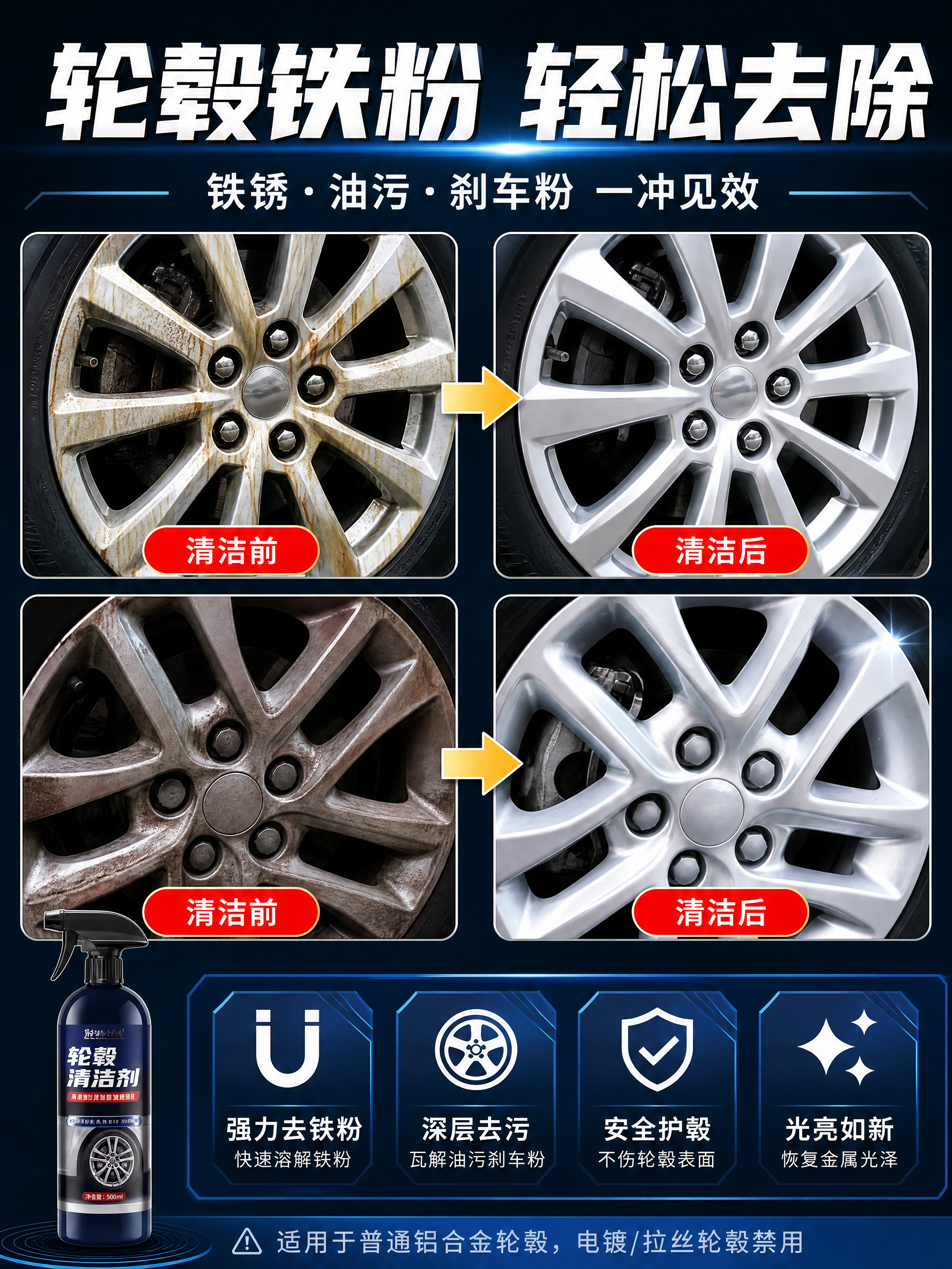 [商品] 使用【图6】轮毂清洁前后对比图作为素材；保留两组轮毂… - 图片创意预览