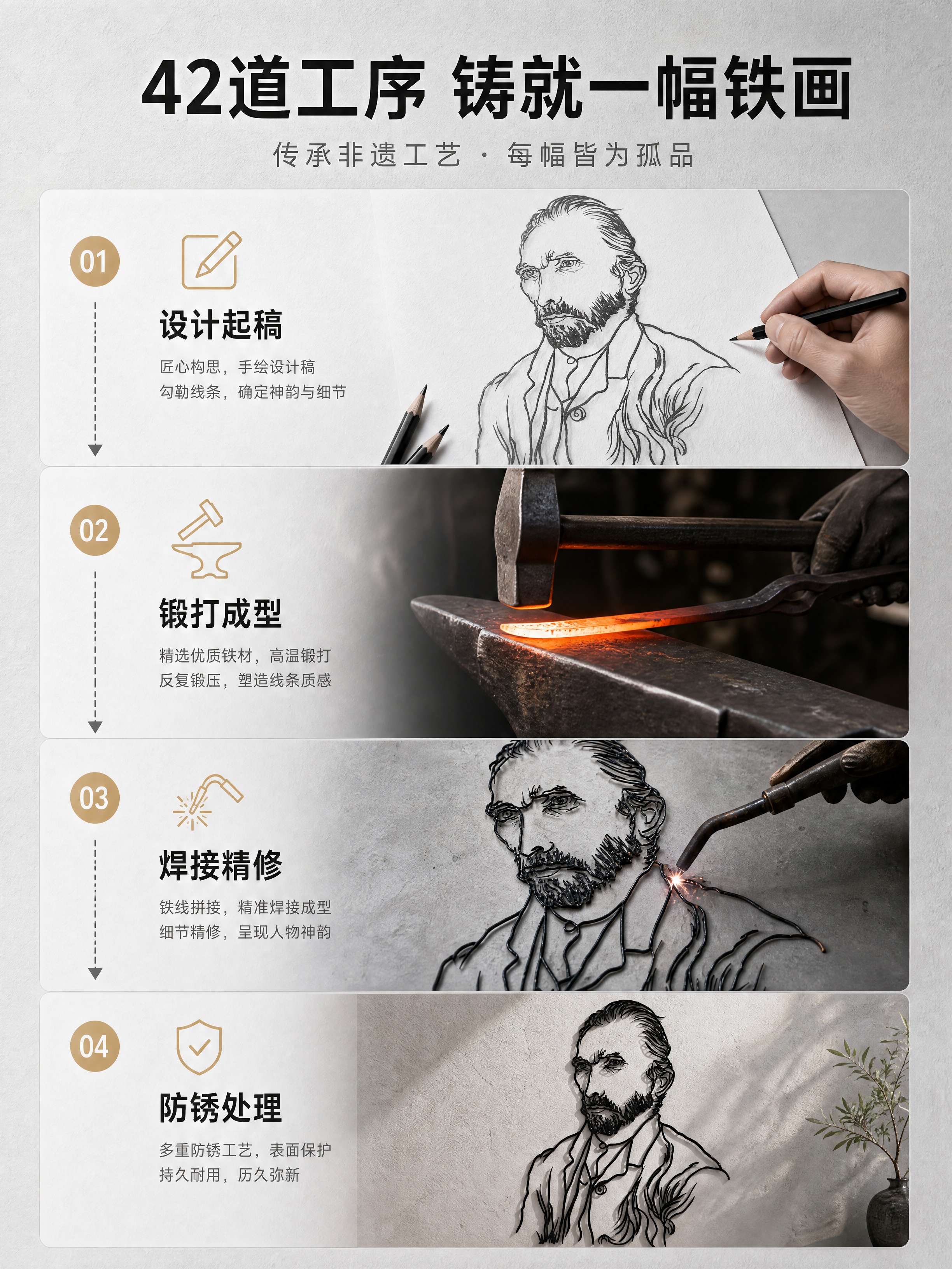 [商品] 使用【图1】梵高肖像铁艺铁画作为最终成品展示；保留铁… - 图片创意预览