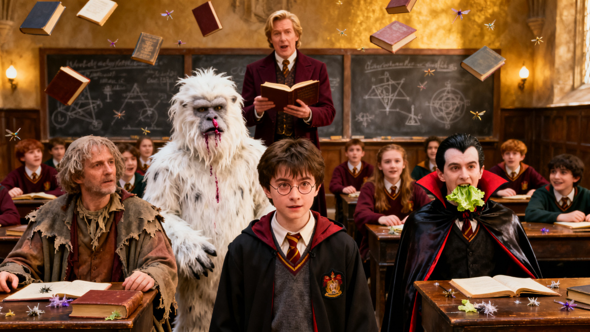 Professor Lockhart in the classroom reading from his books, and Harry Potter is forced to participat预览效果