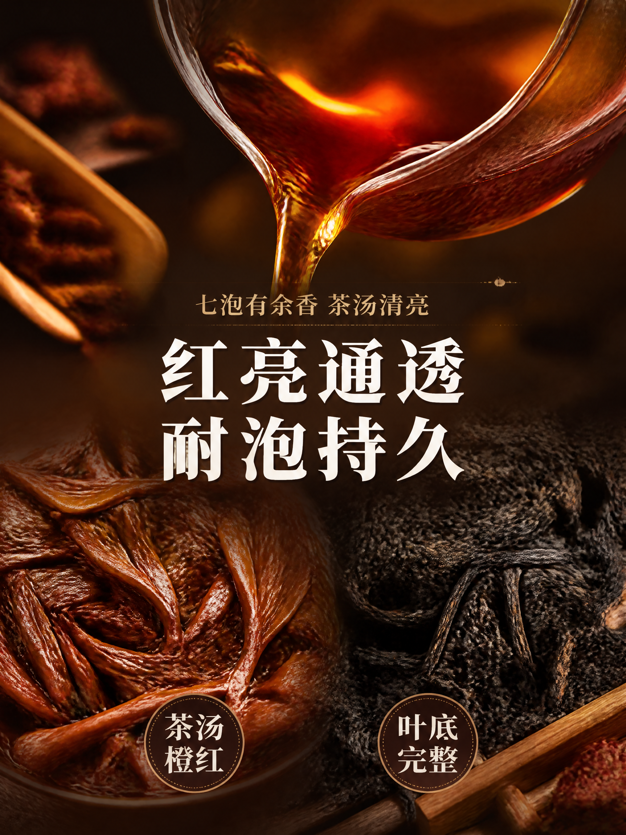 [第4屏] 茶汤叶底细节微距-红亮通透 叶底完整 耐泡持久。… - 图片创意预览