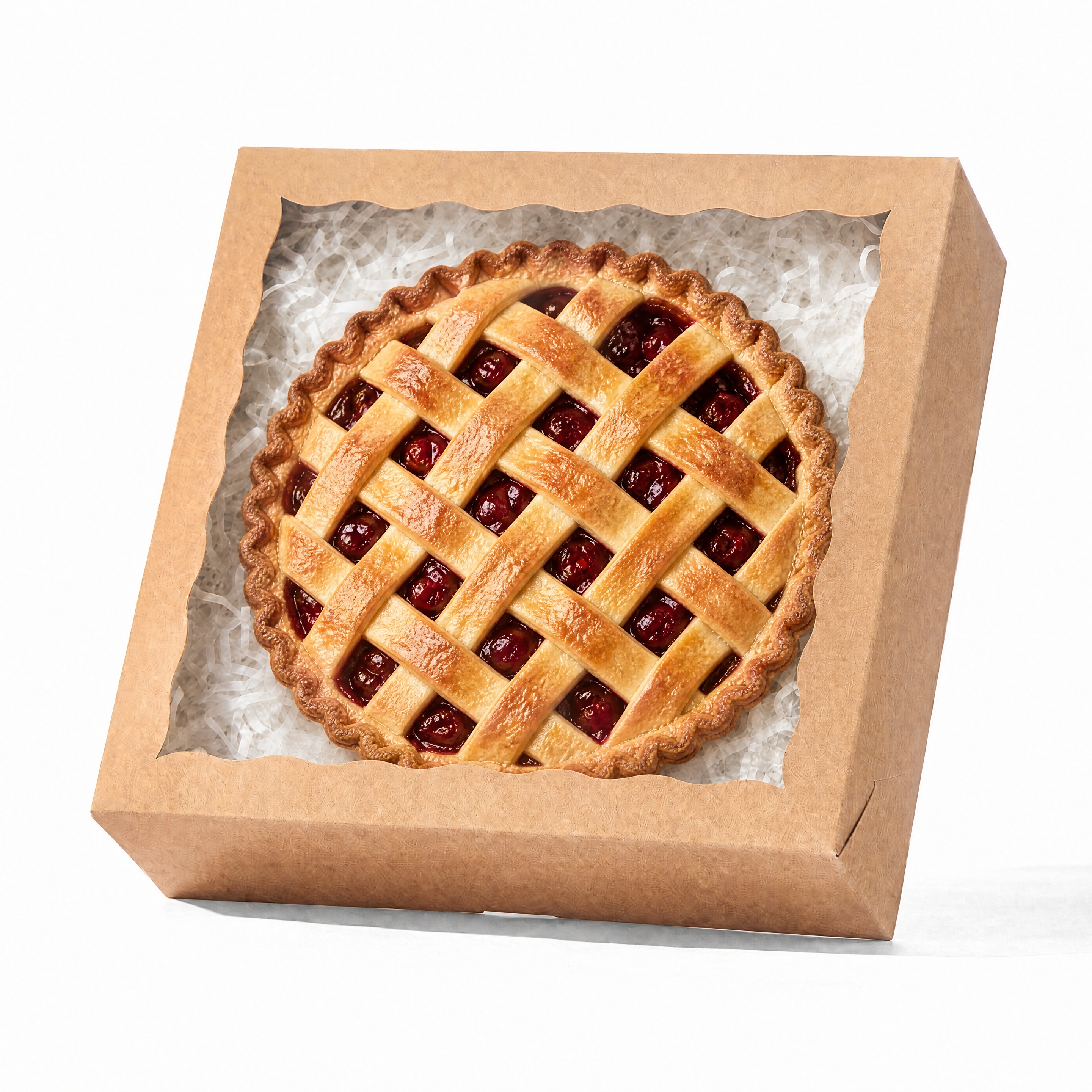 在盒子开窗内的拉菲草上放置一个大的樱桃派(Cherry Pie… - 图片创意预览