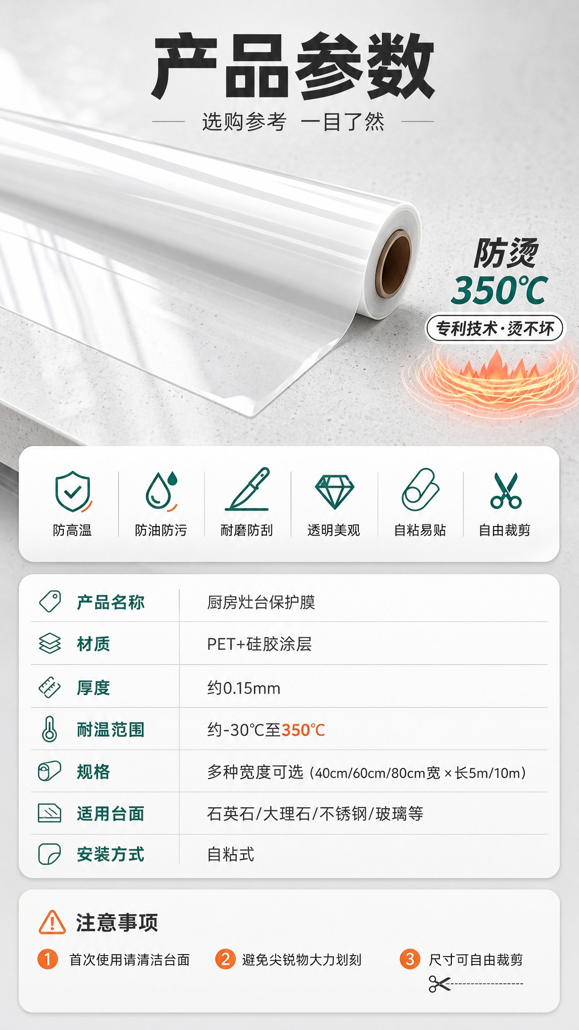 [商品] 使用【图1】透明卷材灶台膜；保留白色透明卷状形态、纸… - 图片创意预览