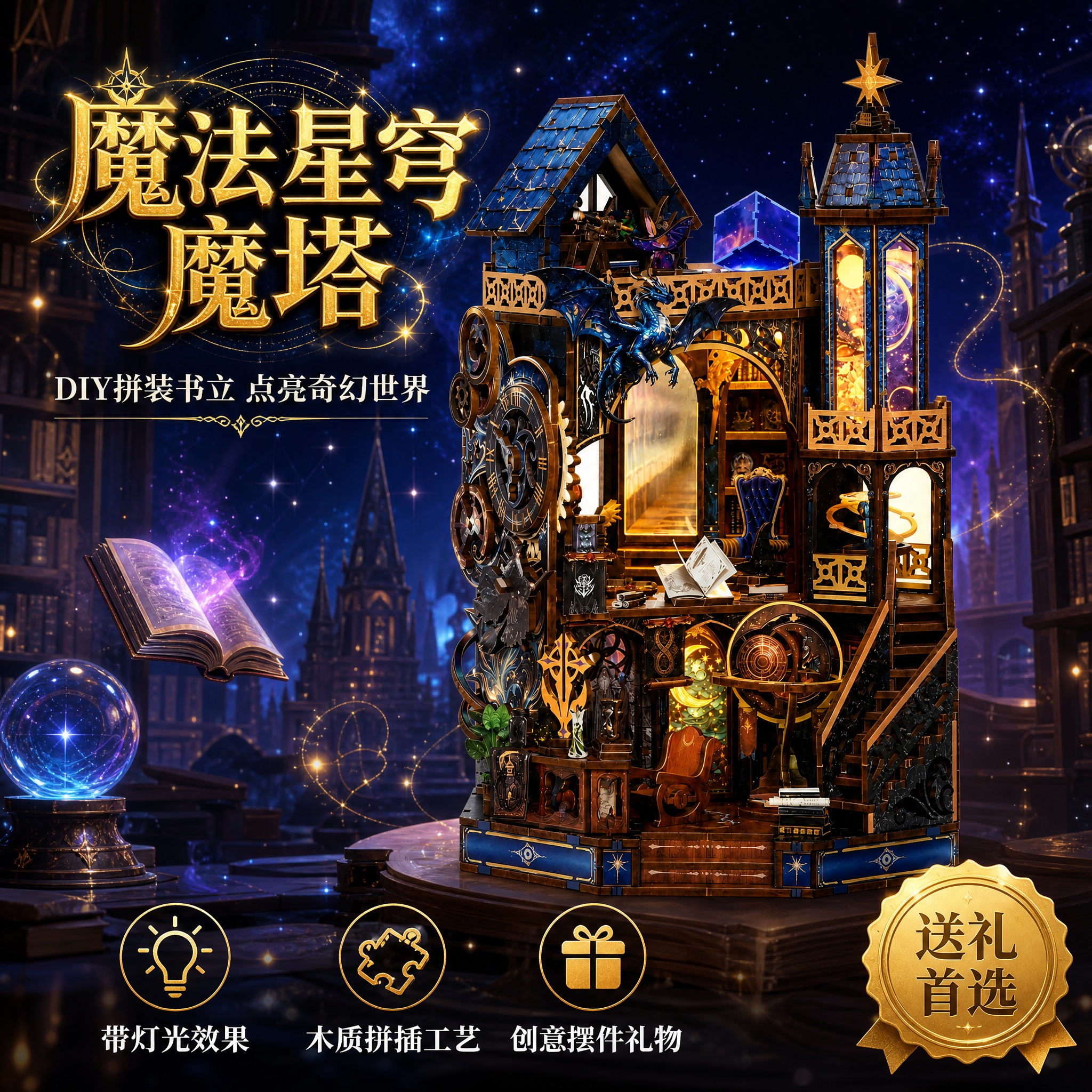 [主图-1] 魔法星穹魔塔拼装书立首图，突出产品全貌与核心卖点… - 图片创意预览