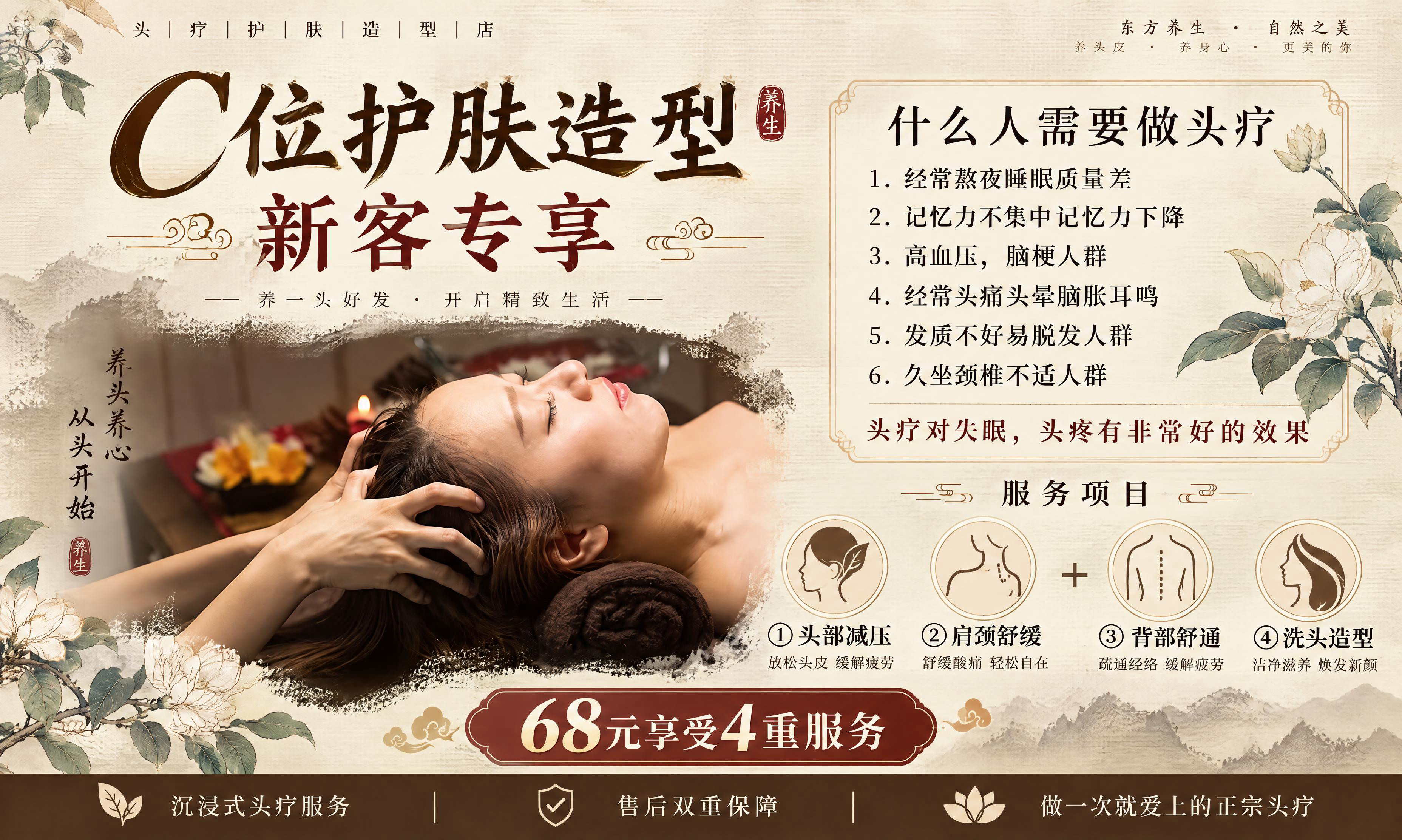 制作一张5:3比例的头疗护肤造型店新客专享活动海报，使用参考图… - 图片创意预览