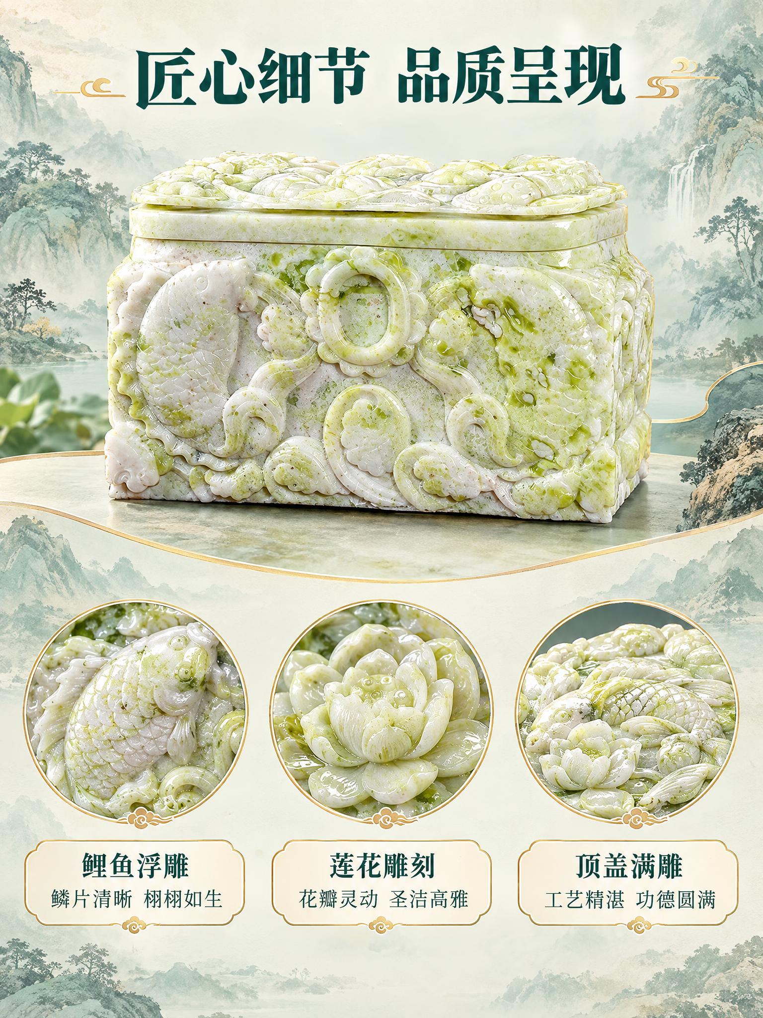 [商品] 使用【图1】【图2】【图3】风水宝地黄岫玉骨灰盒多角… - 图片创意预览