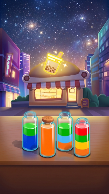 优化这张图片的夜晚星空效果，提升画面质感和光影氛围，保留所有元素和构图不变，让游戏背景的夜晚效果更加出色预览效果
