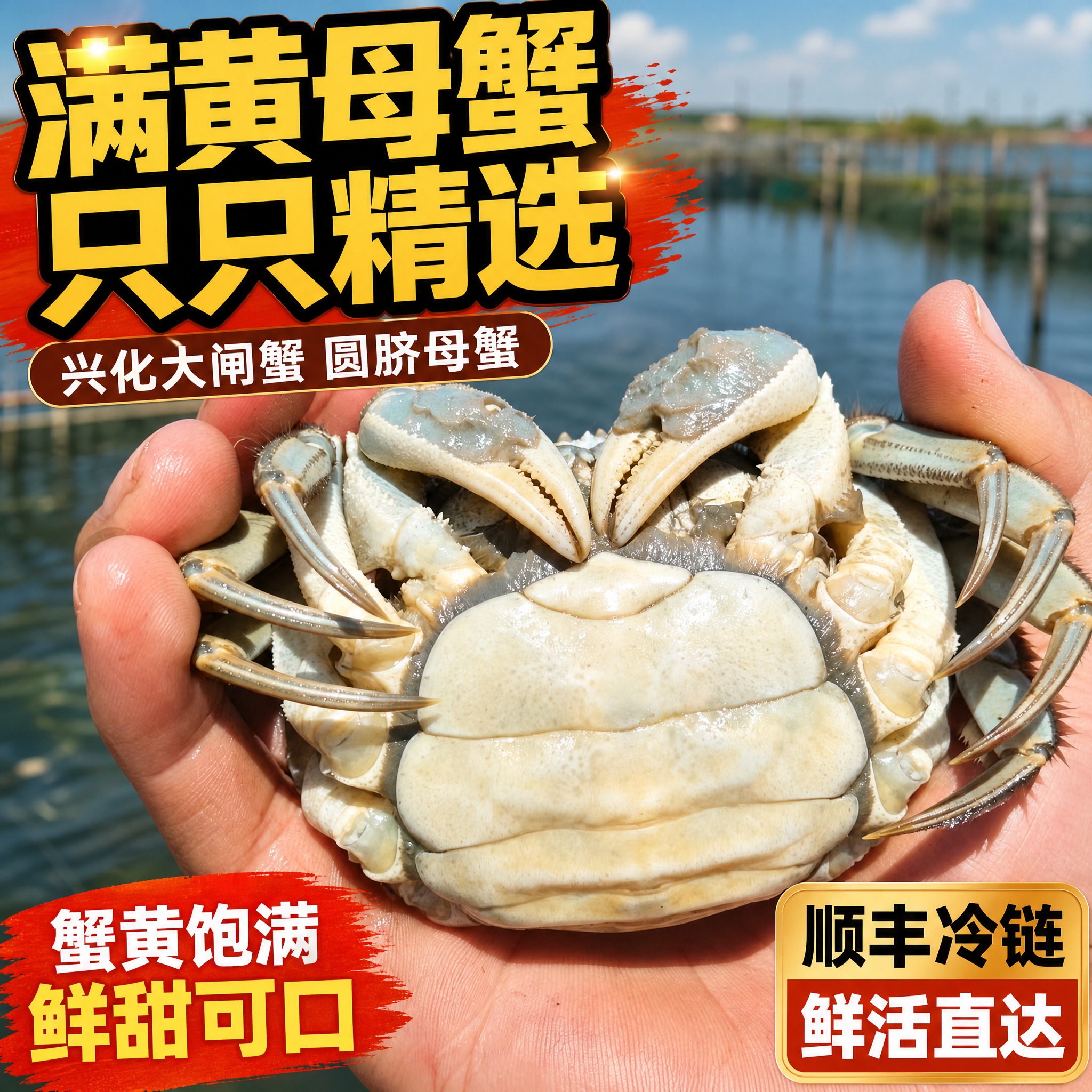 [主图-1] 兴化鲜活大闸蟹母蟹首图 腹部特写展示圆脐 突出满… - 图片创意预览