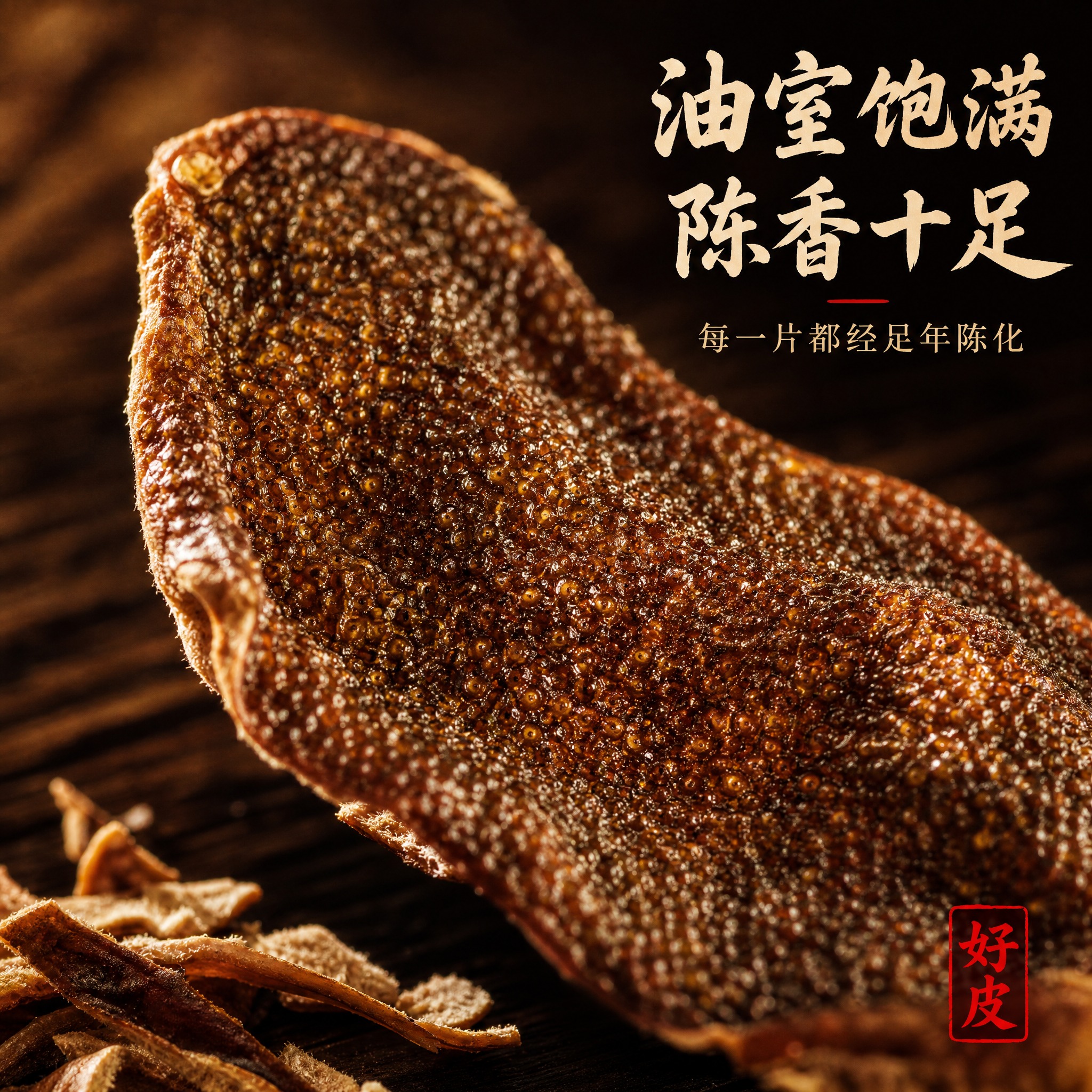 [主图-3] 主题：陈皮微距细节与品质展示，核心任务是微观种草… - 图片创意预览
