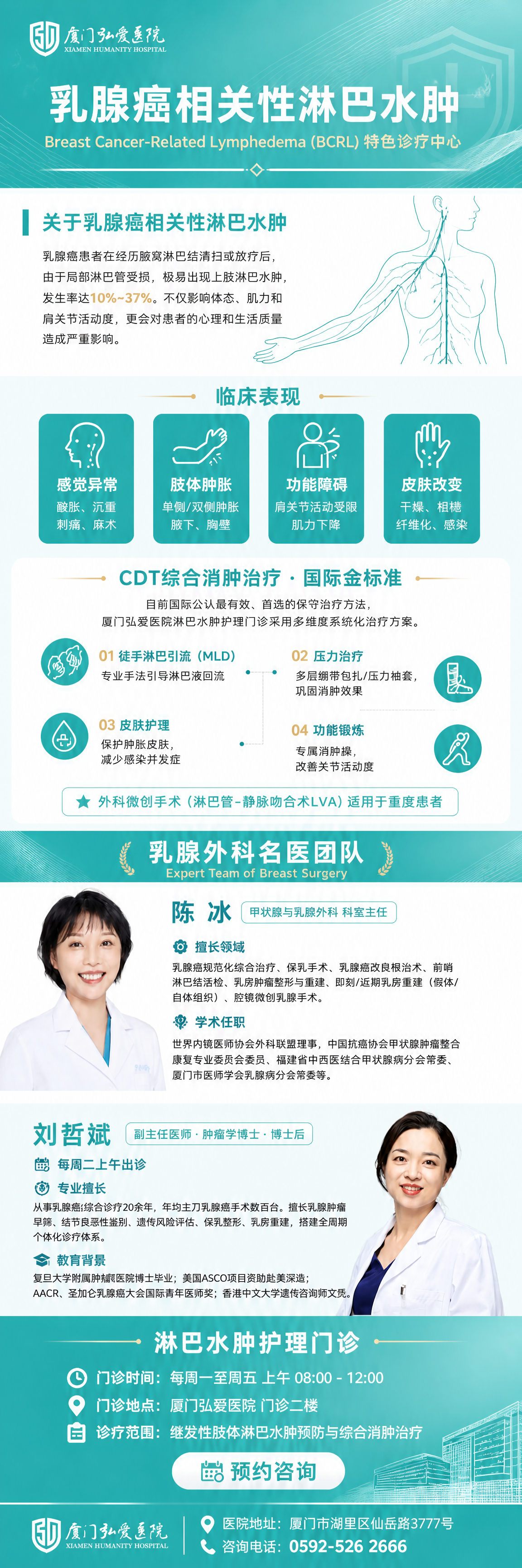一张竖版超长高端医疗专业风格长图海报，主色调为厦门弘爱医院品牌… - 图片创意预览