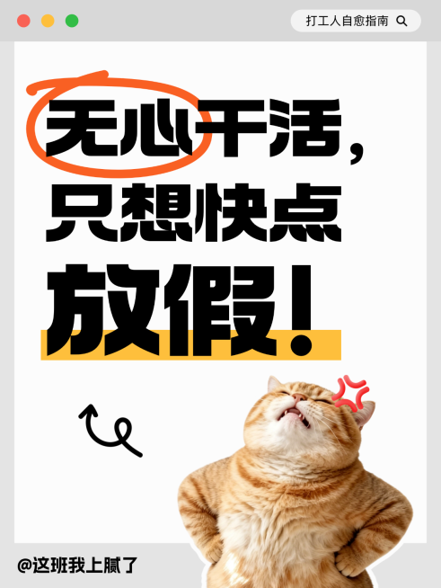 五一放假通知知识付费打工人职场上班指南攻略猫咪meme趣味恶搞大字小红书封面配图预览效果