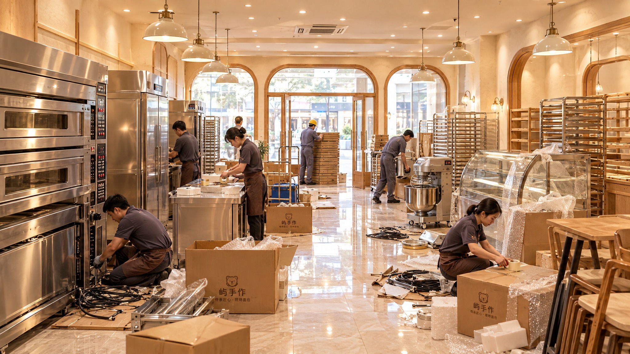 严格参考原图的面包店内部装修风格和设备布局，聚焦正对门口的店内… - 图片创意预览