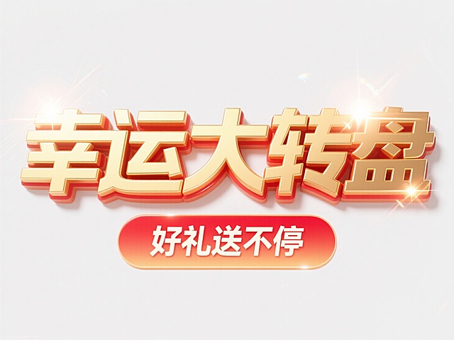 金色 “幸运大转盘” 立体艺术字，文字横排，光效装饰，下方有 “好礼送不停” 紫色标签。背景为白色，整体风格大气炫酷，突出双十一促销的热烈与冲击力。