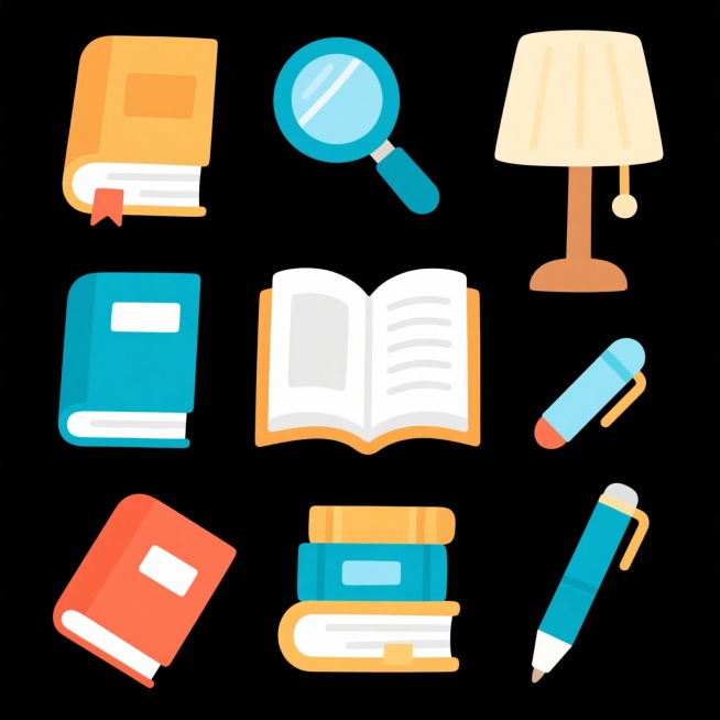 给我几个读书有关的小图标，我要作为展板小标题用预览效果