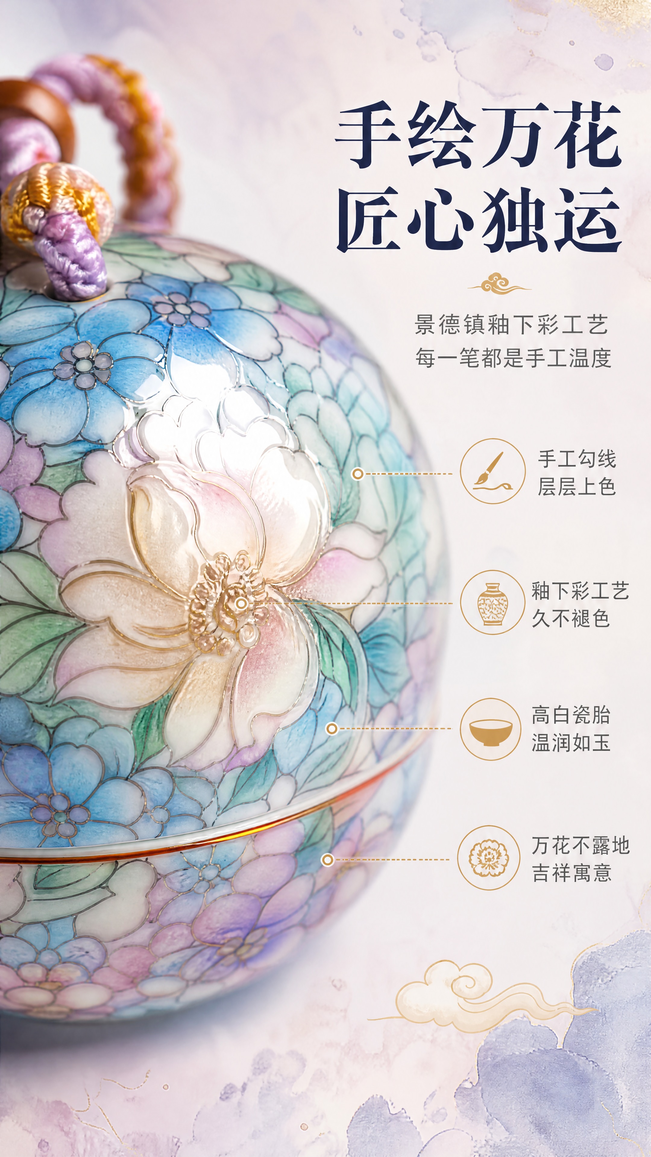 [商品] 使用【图1】景德镇手绘万花陶瓷香囊吊坠罐；保留球形罐… - 图片创意预览