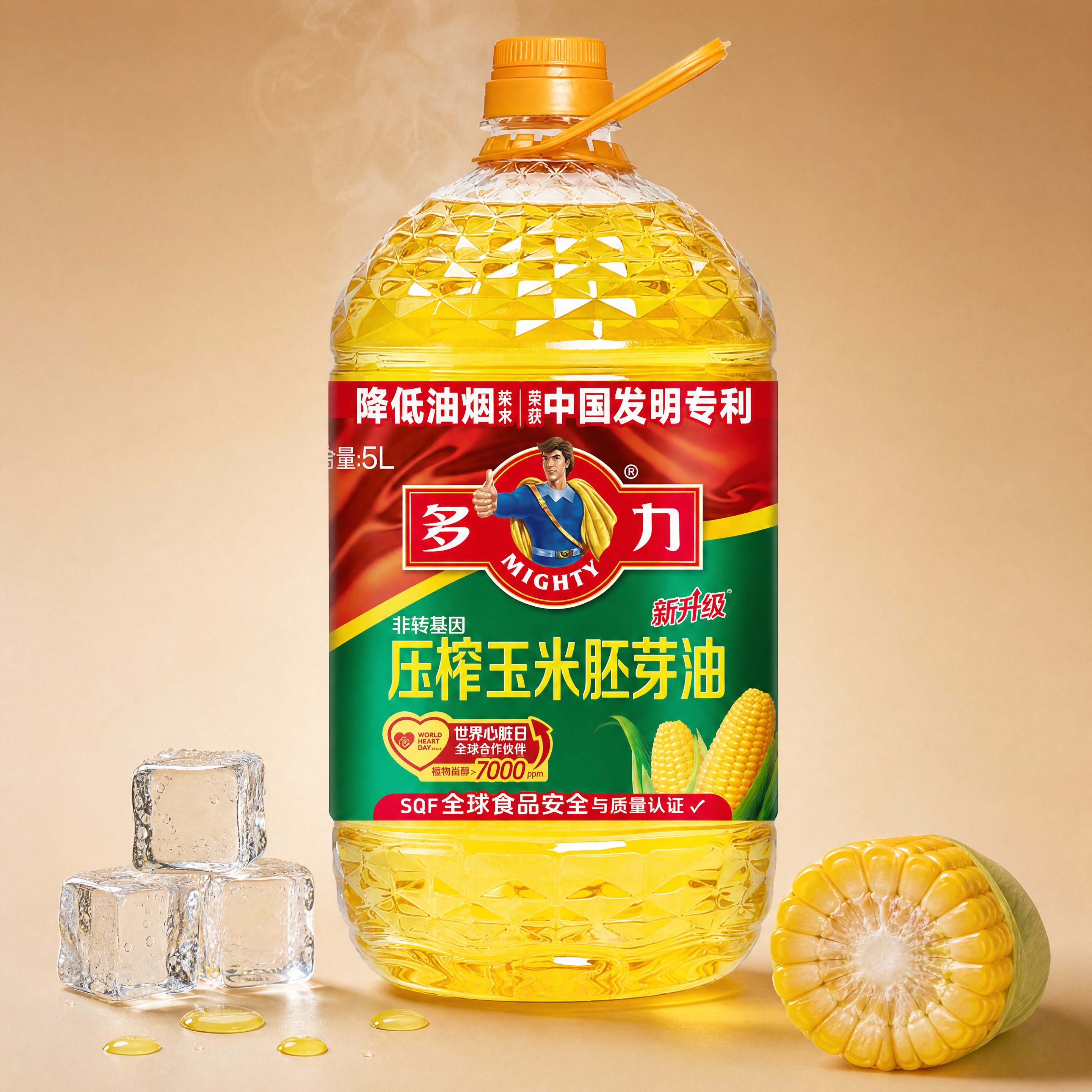 超写实食品商业摄影。 主体：5L装玉米油桶严格参照上传产品图，… - 图片创意预览