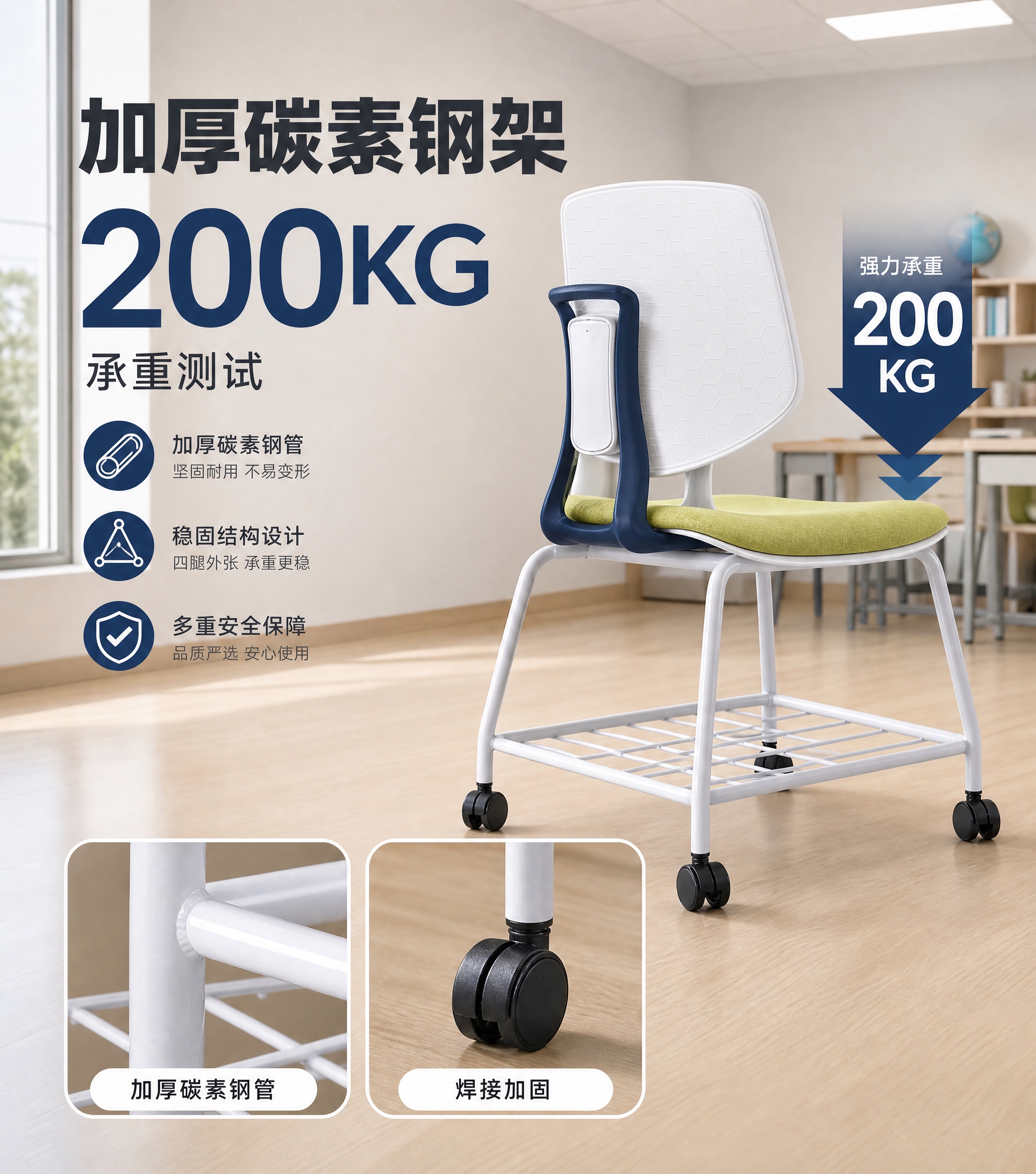 [主图-3] 材质与承重信任图：加厚碳素钢架与承重200KG的… - 图片创意预览