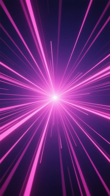 一张以深邃的紫色为背景，中央是明亮的粉色光点，从中心向四周辐射出无数细长、锐利、渐变的粉色光线，光线呈现出由亮到暗的渐变效果，具有强烈的速度感和动态冲击力，整体营造出神秘而充满活力的科技感氛围，画面简洁且具有强烈的视觉引导性，光线线条流畅且密集，形成放射状构图，色彩过渡自然柔和。预览效果