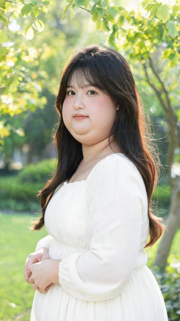 把图中人物修改为宽大圆脸，脸部比较黑，多层双下巴，臃肿肥大身躯，四肢肥厚，肉肉堆叠效果，画质超清写真预览效果
