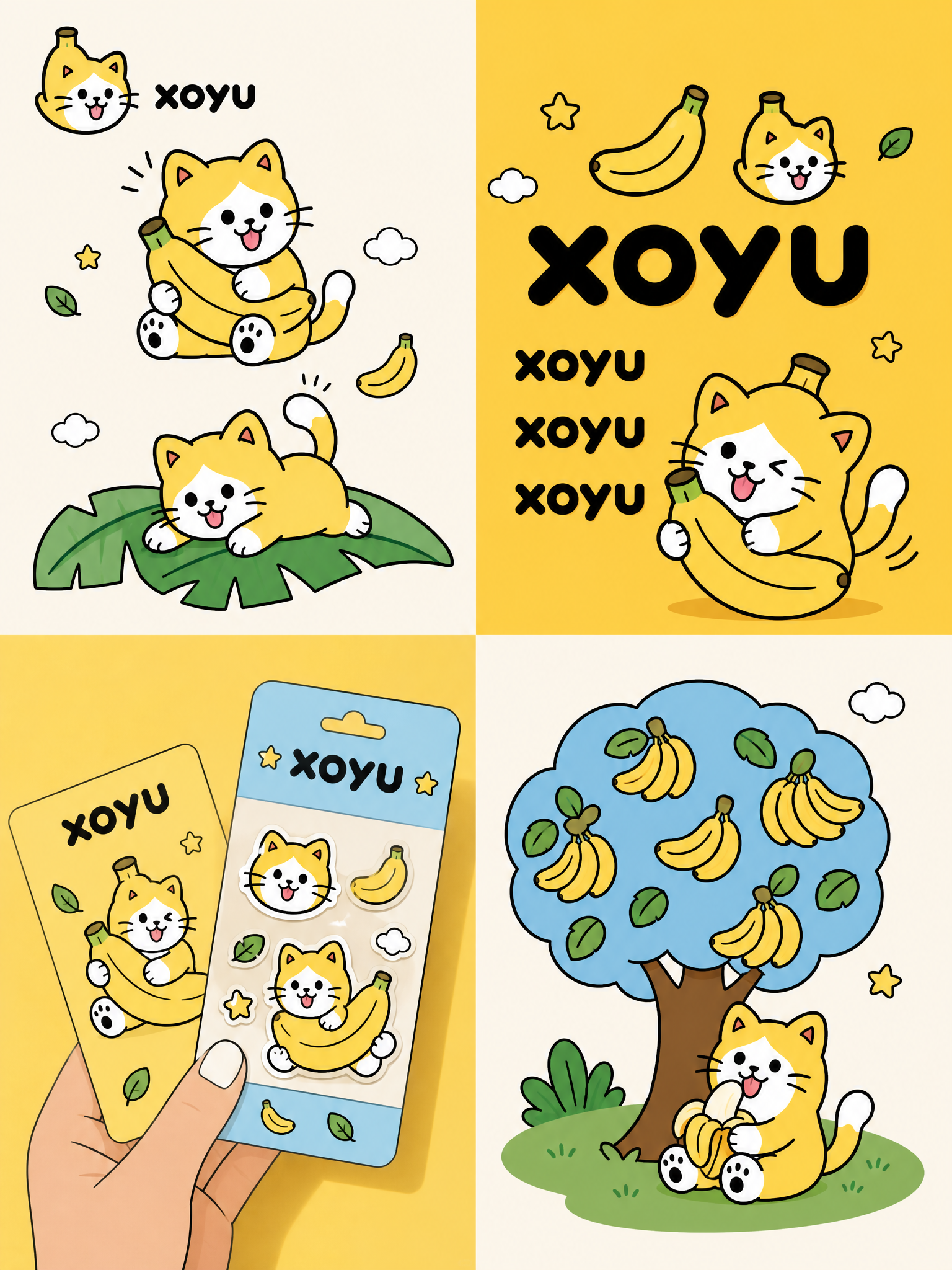 参考第二张图的拼贴式四宫格品牌物料展示布局，将所有小狗、苹果、… - 图片创意预览