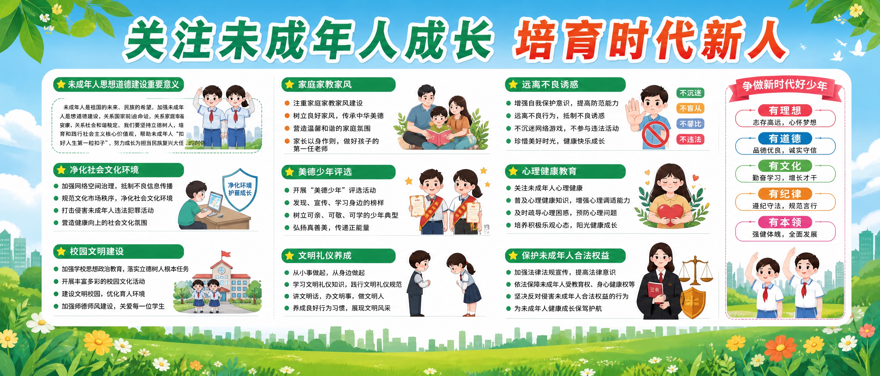 文明创建宣传栏海报第二张，主题：未成年人思想道德建设，尺寸23… - 图片创意预览