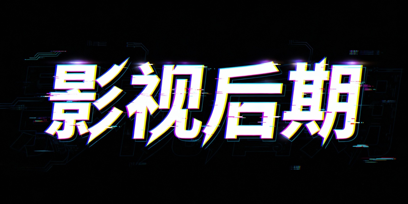 按照这张赛博朋克的风格，生成文字 影视后期 背景为黑底预览效果