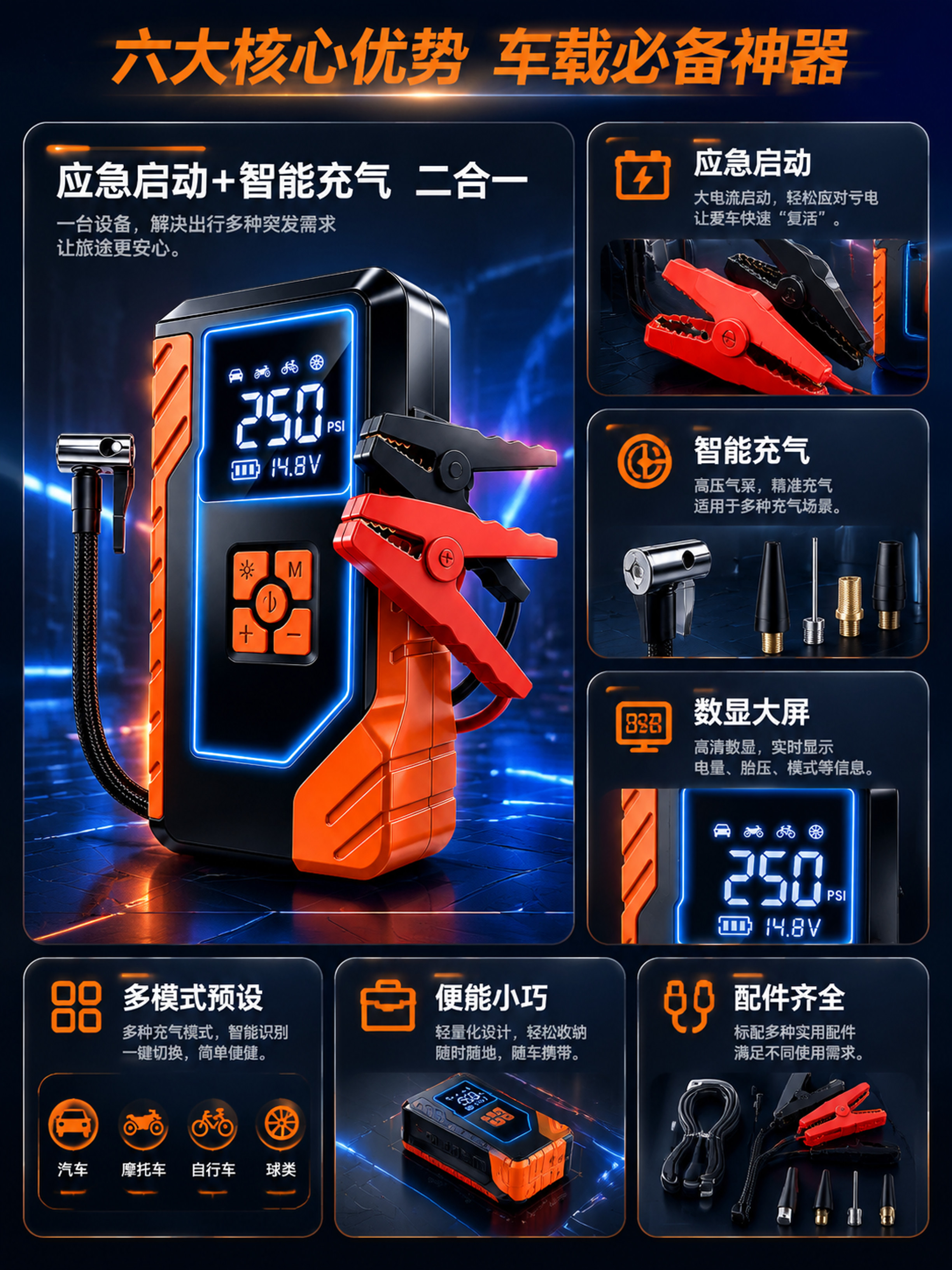 [商品] 使用【图1】车载应急启动电源充气泵一体机主机；保留黑… - 图片创意预览
