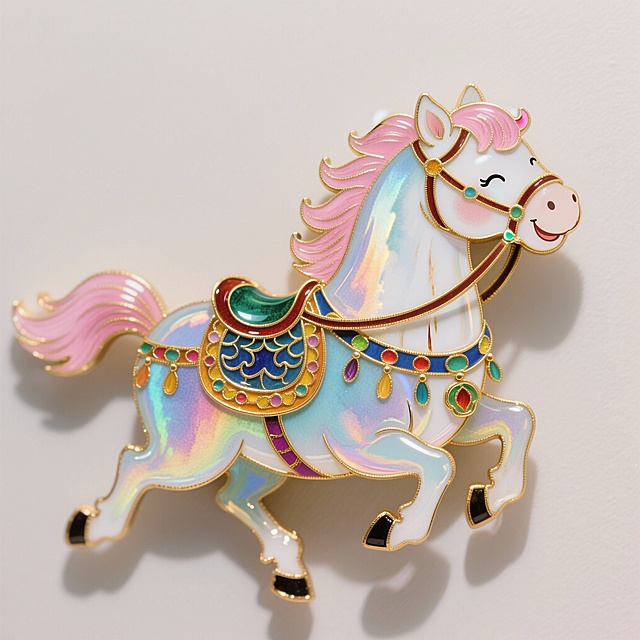 梦幻玻璃风小马，融合可爱与甜蜜感，轻拟物设计搭配鎏金描边，色彩斑斓如彩虹，充满童话温馨气息。